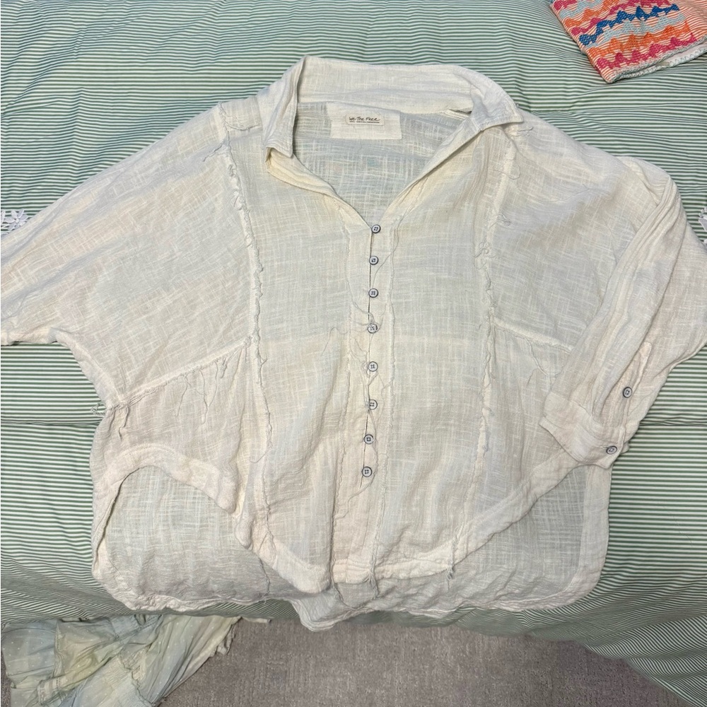 Women's Cream Linen Button-Up Top